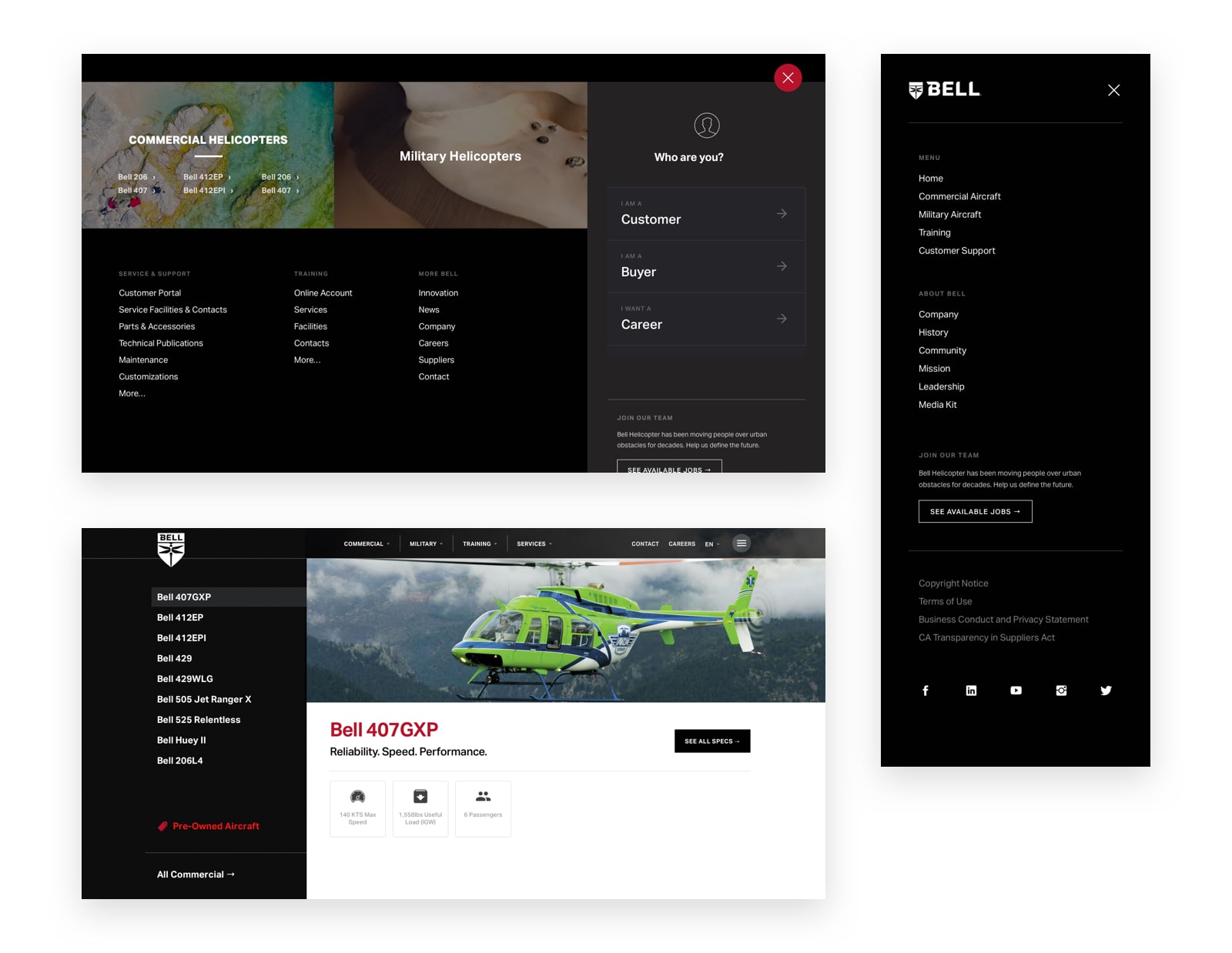 Bell Helicopter website menu designs by Spacetime